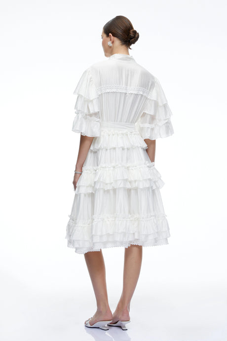 Liliana Mini Dress White Tiered Short Sleeves