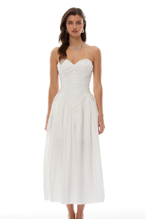 Ilinca White OffShoulder Ruched Maxi Dress