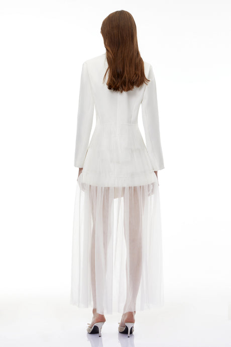 Assuntina Maxi Dress White Blazer with Ruffled Tulle