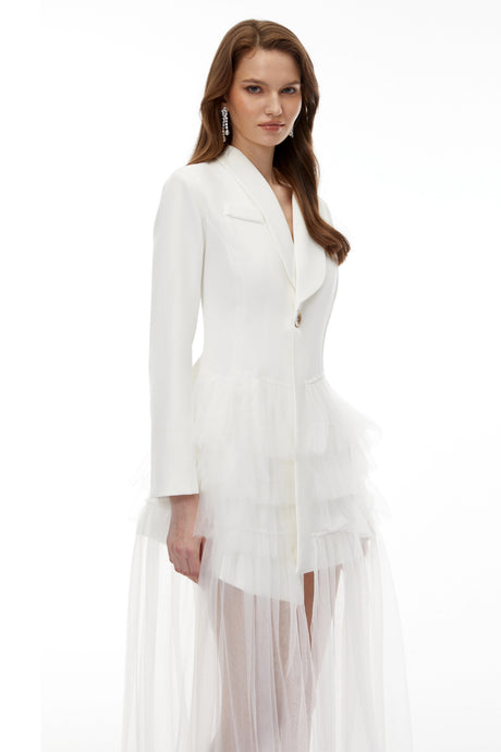 Assuntina Maxi Dress White Blazer with Ruffled Tulle