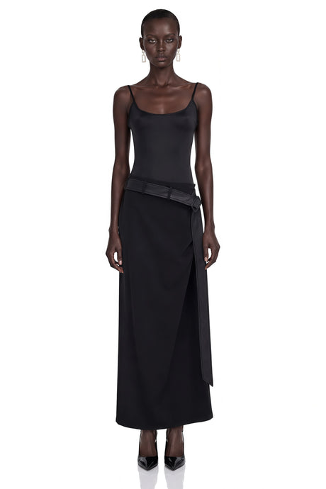 Cinzia Maxi Dress Black Satin Asymmetrical