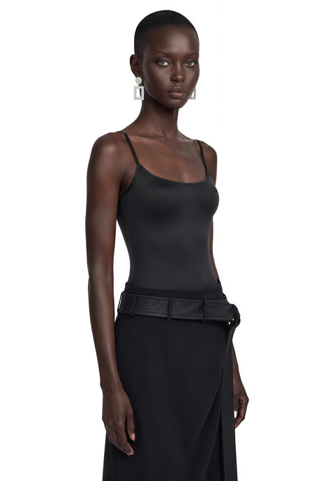 Cinzia Maxi Dress Black Satin Asymmetrical