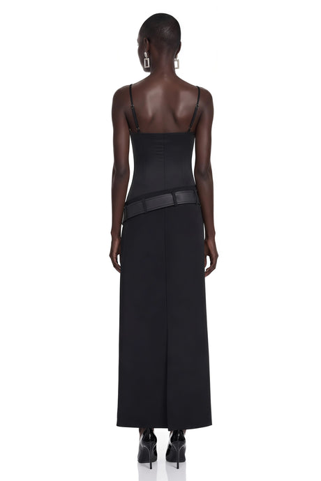 Cinzia Maxi Dress Black Satin Asymmetrical