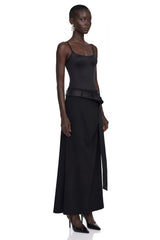 Ilona Black Satin Asymmetrical Maxi Dress