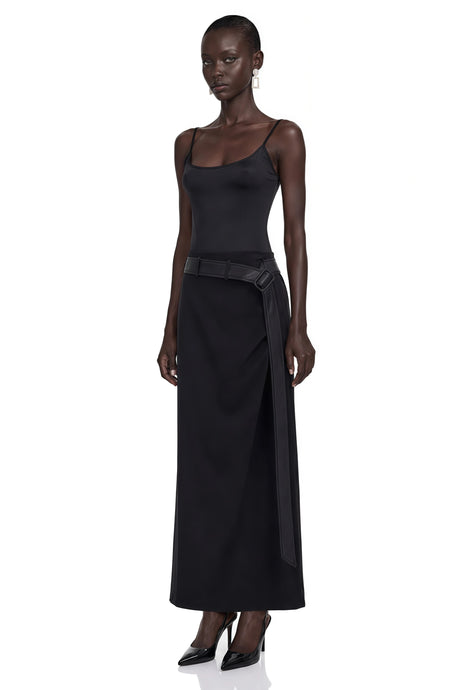 Cinzia Maxi Dress Black Satin Asymmetrical
