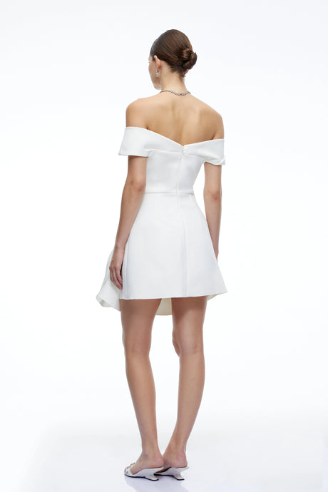 Perlina Mini Dress White Off Shoulder Draped with Ruffles
