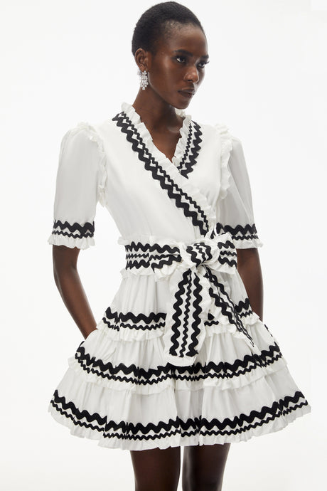 Yara Mini Dress White V-Neck Ruffled