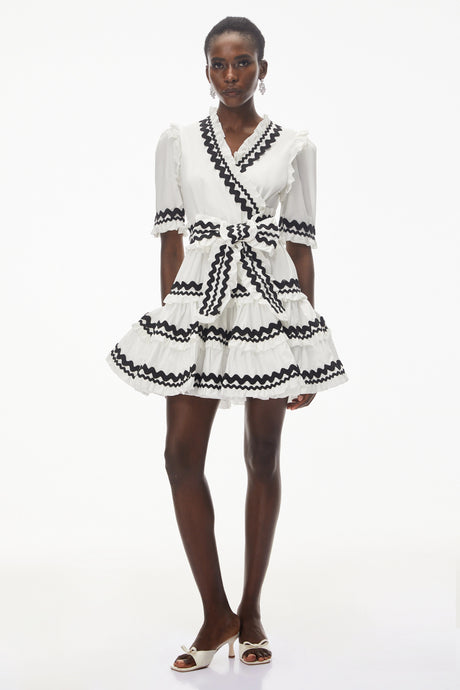 Yara Mini Dress White V-Neck Ruffled