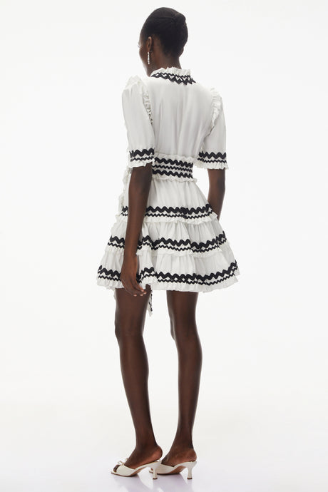Yara Mini Dress White V-Neck Ruffled
