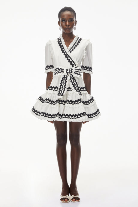 Yara Mini Dress White V-Neck Ruffled