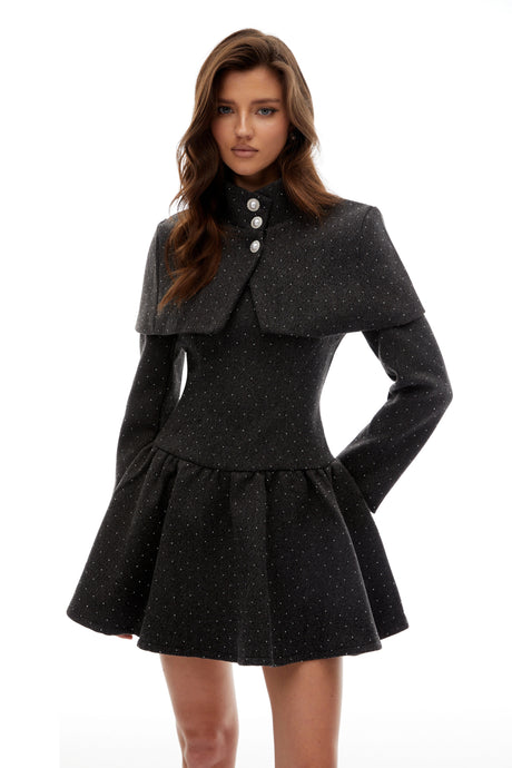 Pierina Dress Grey Polka Dot Woolen Cape & Set