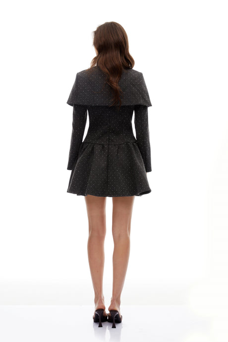 Pierina Dress Grey Polka Dot Woolen Cape & Set