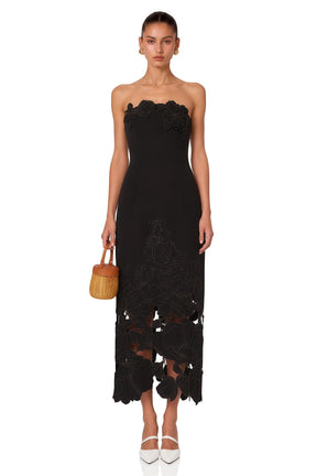 Inga Black Strapless Floral Embroidered Maxi Dress