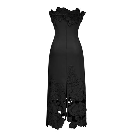 Valentina Maxi Dress Black Strapless Floral Embroidered