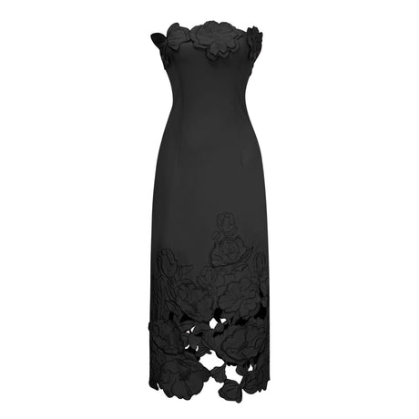 Valentina Maxi Dress Black Strapless Floral Embroidered