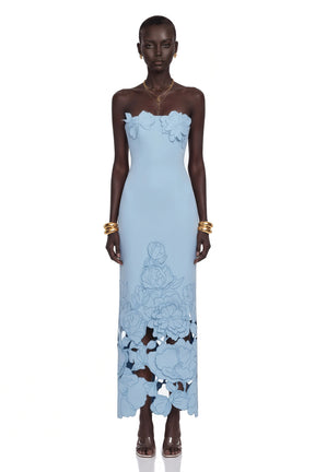 Inga Blue Strapless Floral Embroidered Maxi Dress