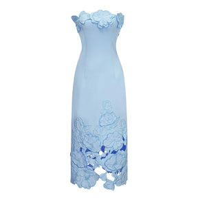 Inga Blue Strapless Floral Embroidered Maxi Dress