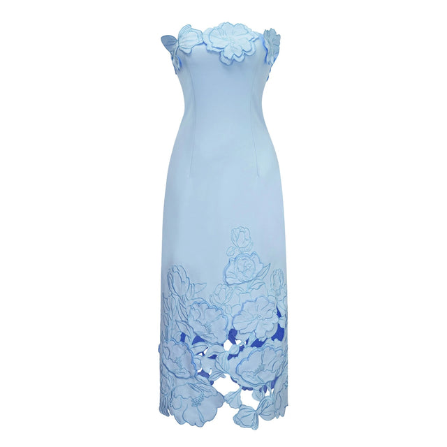 Inga Blue Strapless Floral Embroidered Maxi Dress
