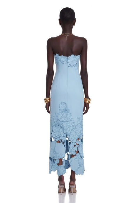 Wendy Maxi Dress Blue Strapless Floral Embroidered