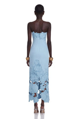 Inga Blue Strapless Floral Embroidered Maxi Dress