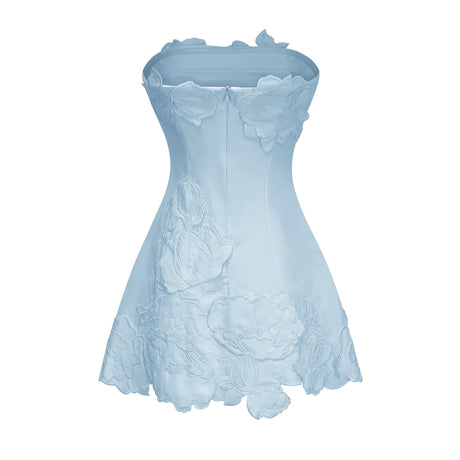 Concetta Mini Dress Blue Strapless Floral Embroidered