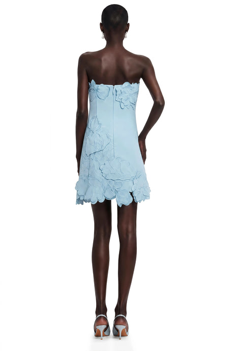 Concetta Mini Dress Blue Strapless Floral Embroidered