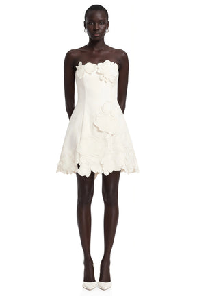 Inga Cream White Strapless Floral Embroidered Mini Dress