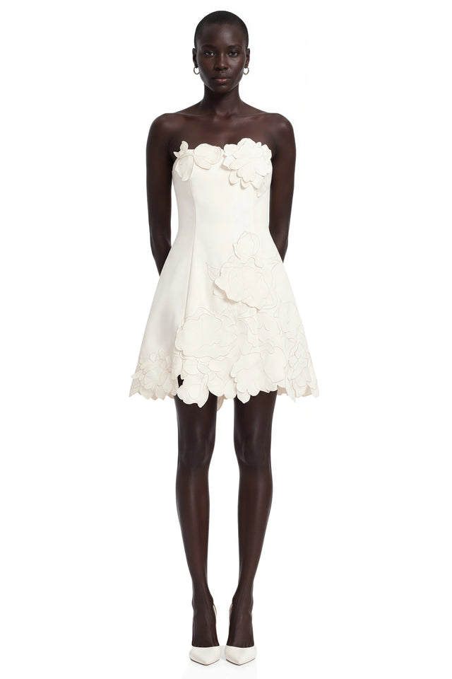 Inga Cream White Strapless Floral Embroidered Mini Dress