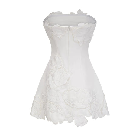 Elisabetta Mini Dress Cream White Strapless Floral Embroidered