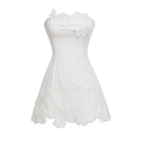 Inga Cream White Strapless Floral Embroidered Mini Dress