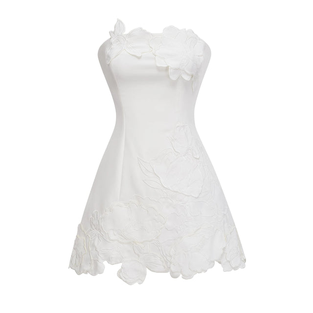 Inga Cream White Strapless Floral Embroidered Mini Dress