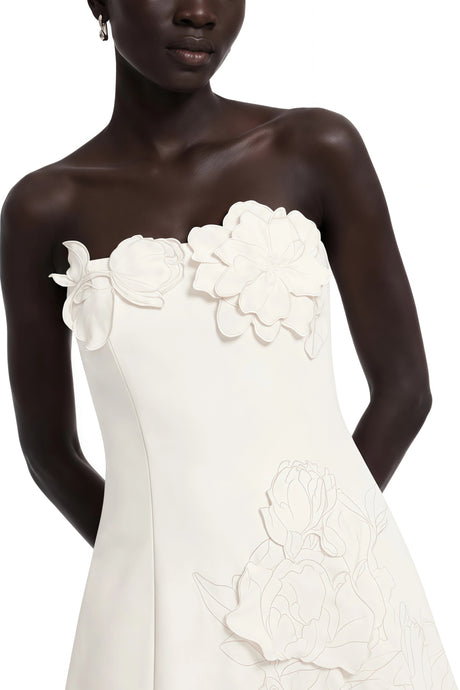 Elisabetta Mini Dress Cream White Strapless Floral Embroidered