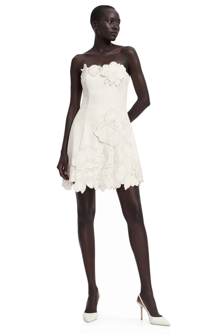 Elisabetta Mini Dress Cream White Strapless Floral Embroidered