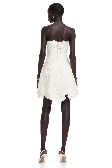 Elisabetta Mini Dress Cream White Strapless Floral Embroidered