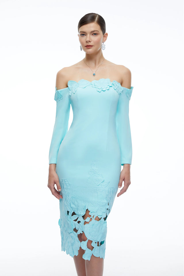 Inga Mint Green Off Shoulder Floral Midi Dress with CutOuts