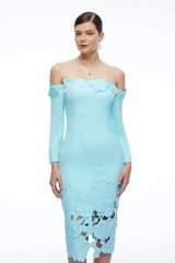 Inga Mint Green Off Shoulder Floral Midi Dress with CutOuts