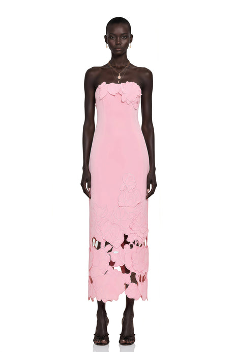 Mariachiara Maxi Dress Pink Strapless Floral Embroidered