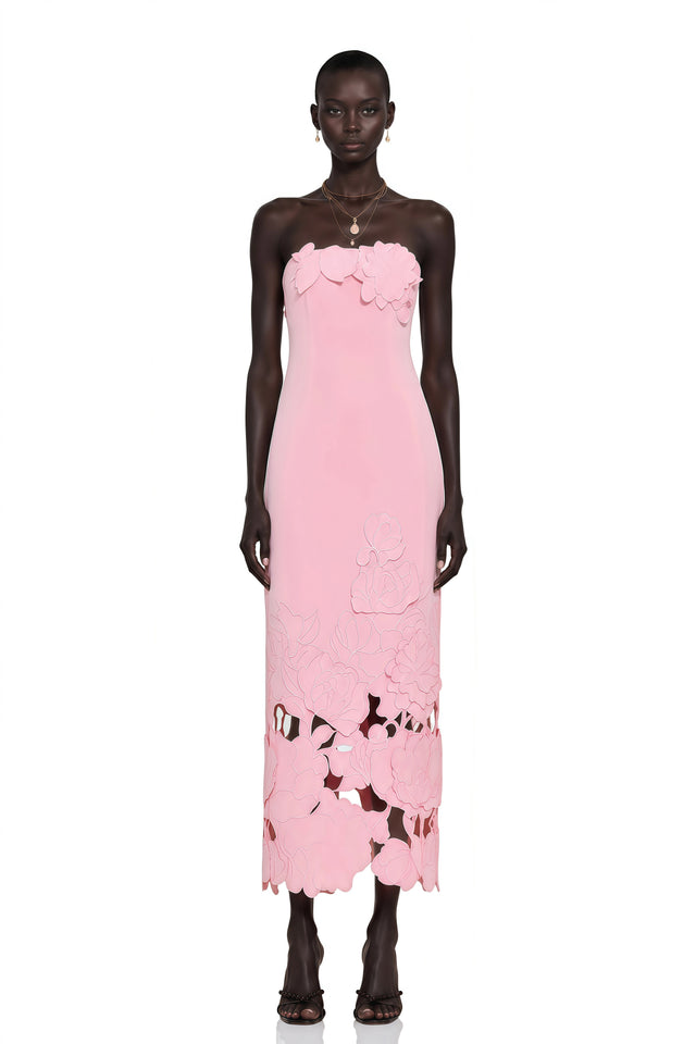 Inga Pink Strapless Floral Embroidered Maxi Dress