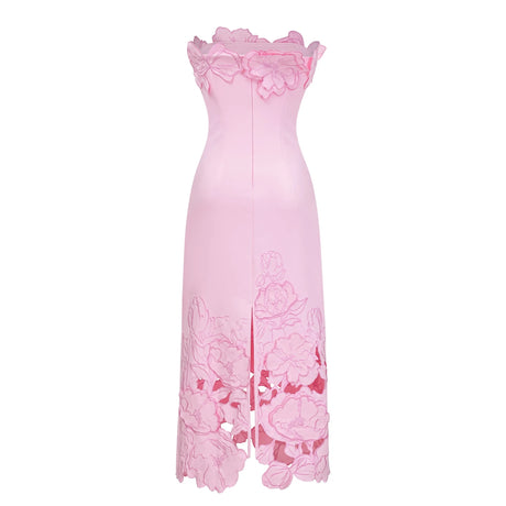 Mariachiara Maxi Dress Pink Strapless Floral Embroidered