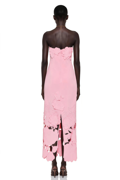 Mariachiara Maxi Dress Pink Strapless Floral Embroidered