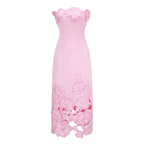 Mariachiara Maxi Dress Pink Strapless Floral Embroidered