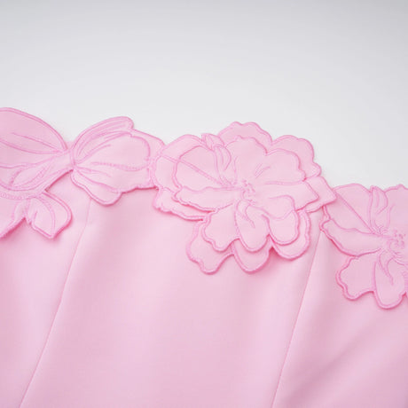 Mariachiara Maxi Dress Pink Strapless Floral Embroidered