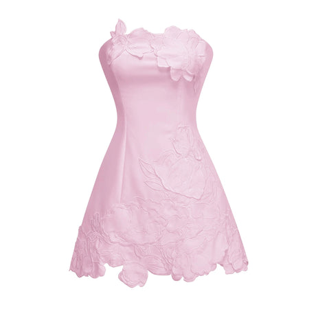 Rosangela Mini Dress Pink Strapless Floral Embroidered