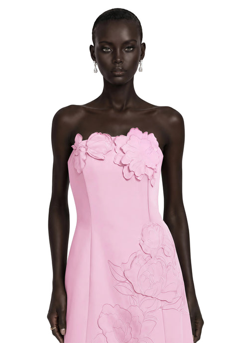 Rosangela Mini Dress Pink Strapless Floral Embroidered