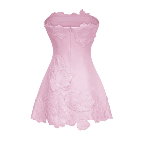 Rosangela Mini Dress Pink Strapless Floral Embroidered