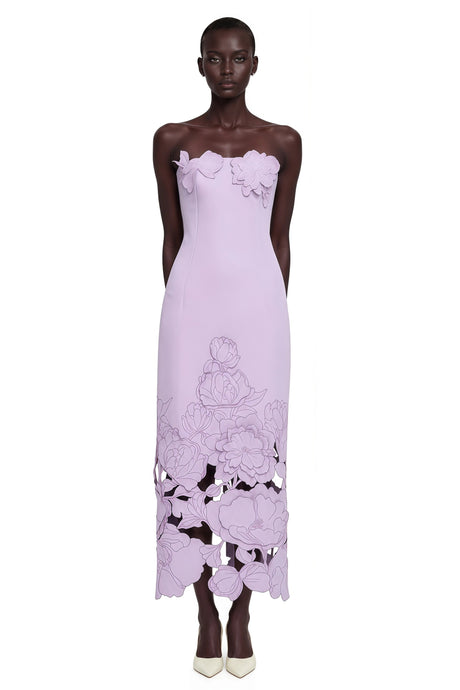 Annabelle Maxi Dress Purple Strapless Floral Embroidered