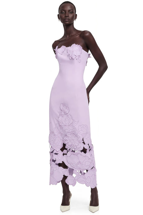 Annabelle Maxi Dress Purple Strapless Floral Embroidered