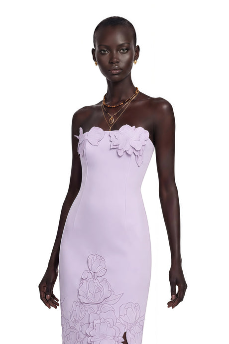 Annabelle Maxi Dress Purple Strapless Floral Embroidered