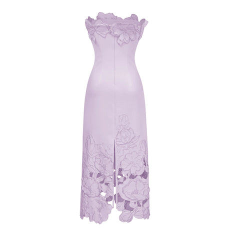 Annabelle Maxi Dress Purple Strapless Floral Embroidered