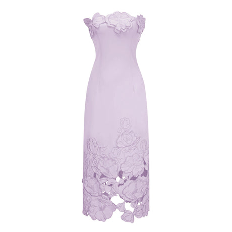 Annabelle Maxi Dress Purple Strapless Floral Embroidered